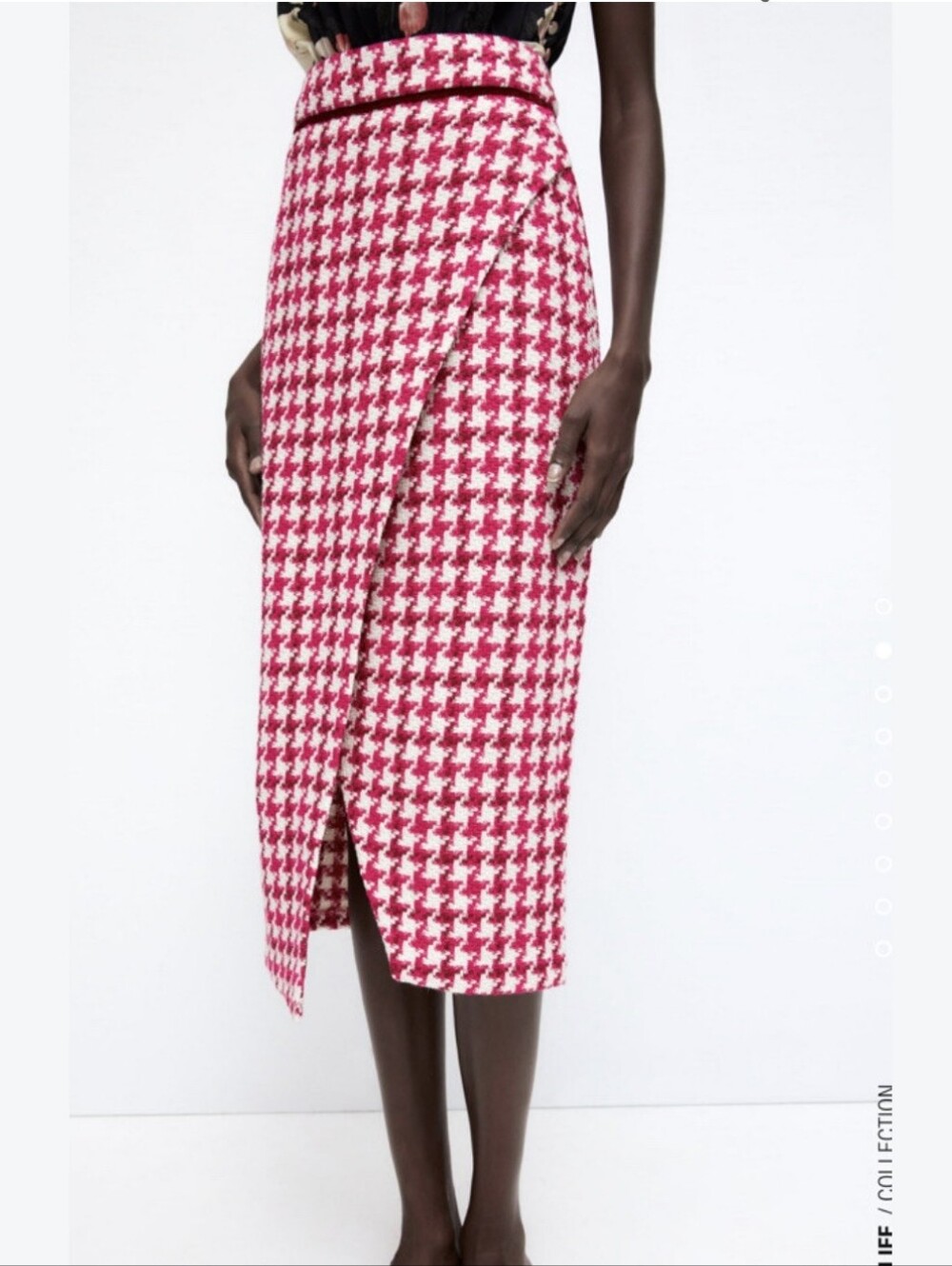 ZARA Houndstooth Wrap Pencil Skirt - Pink/White